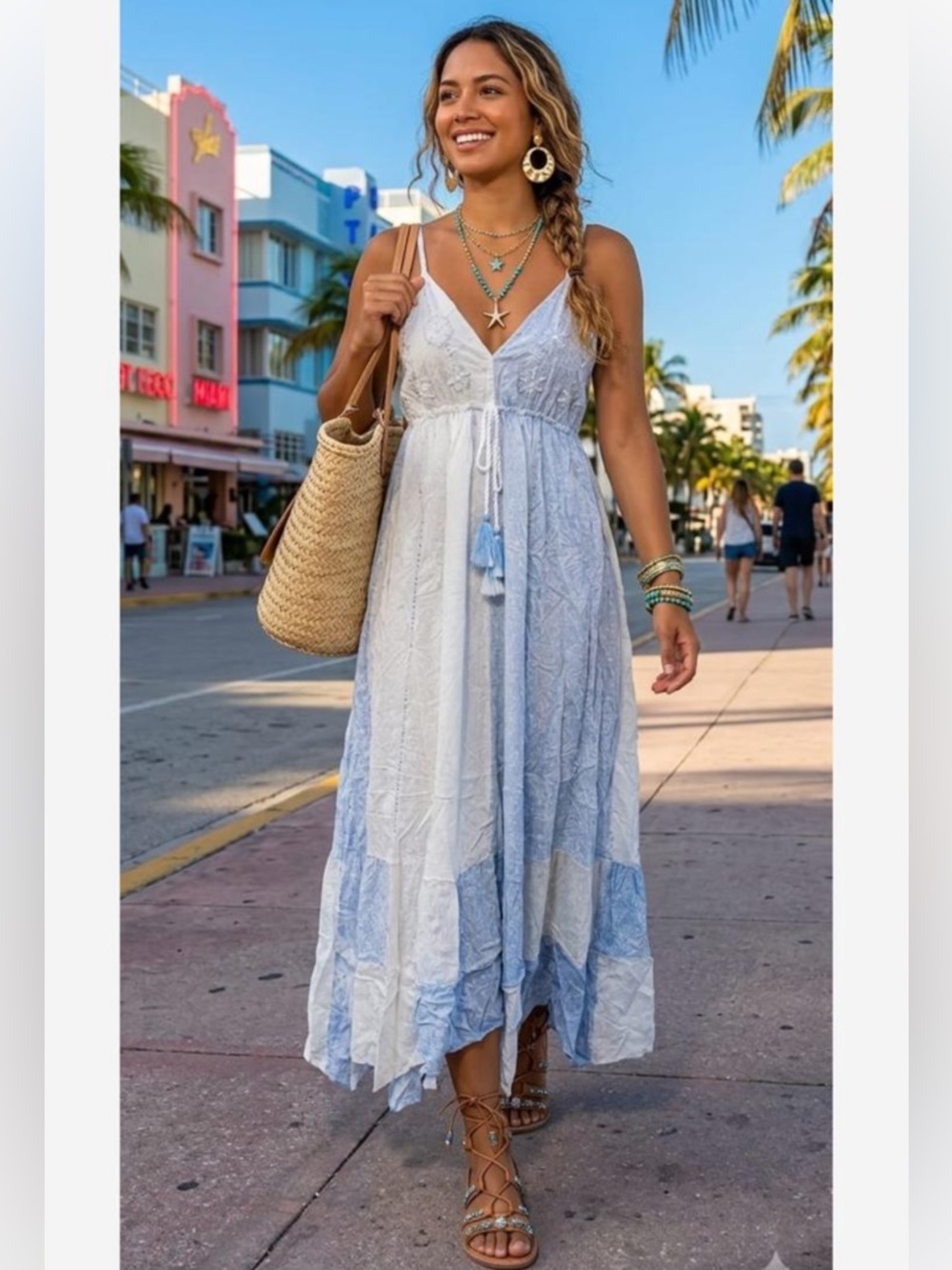 White and Light Blue Maxi Dress